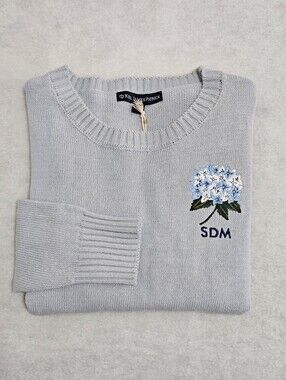 NEW Kiel James Patrick Hydrangea Embroidered Monogram Sweater Size S